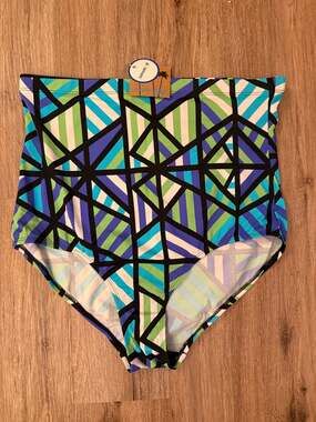 Swim Sexy NWT High Waisted Bikini Bottoms Geometric Blue Green Swim Size 20